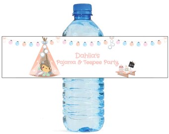 Pajamas and Teepees Theme Kids Birthday Water Bottle Labels Great for all sorts of parties and get togethers easy to use self stick labels