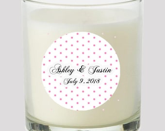 Pink Swiss Dots  2" Party labels personalize events Weddings Bridal Shower Birthday Candles Cupcake toppers Mason Jar decals Stickers