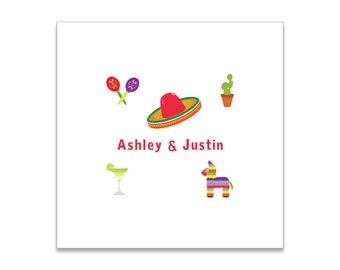 Mexican Fiesta Themed 3 ply Premium Custom Cocktail Napkins Measure 5"x5" Customize Names & Date or any other message