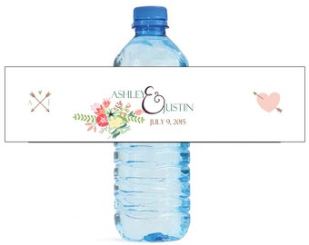 Wreath floral White Background Wedding Water Bottle Labels Great for Engagement Bridal Shower Party
