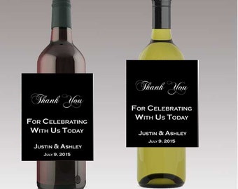 Black Thank You For Celebrating With Us Wine or Beer Bottle Labels Great for Engagement Bridal Shower Party