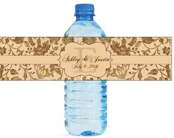 Vintage Floral Monogram Wedding Water Bottle Labels Great for Engagement Bridal Shower Party