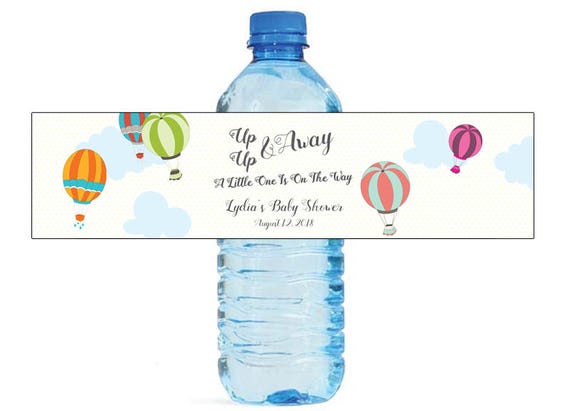 Up up and Away Hot Air Balloon Baby Shower Water Bottle Labels Celebrations  Baby Coming Baby Girl Baby Boy 