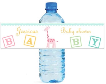Baby Girl Giraffe Baby Shower Theme Water Bottle Labels Perfect for your Celebration and events with an animal circus theme