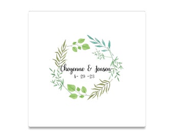 Summer Leaves Themed 3 ply Premium Custom Cocktail Napkins Measure 5"x5" Customize Names & Date or any other message