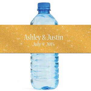 Modern Gold Glitter Wedding Water Bottle Labels Great for Engagement Bridal Shower Party