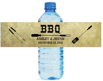 BBQ Wedding Anniversary Bridal Shower Party Water Bottle Labels Customizable labels