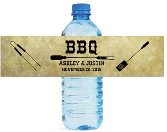 BBQ Wedding Anniversary Bridal Shower Party Water Bottle Labels Customizable labels