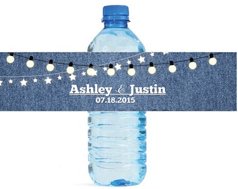 Denim and Market Lights Wedding Water Bottle Labels Great for Engagement Bridal Shower Party Easy to apply self stick labels