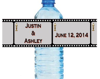 Movie Theme Style Wedding Anniversary Shower Water Bottle Labels Great for Engagement Party 8"x2" Birthday Celebrations School Play