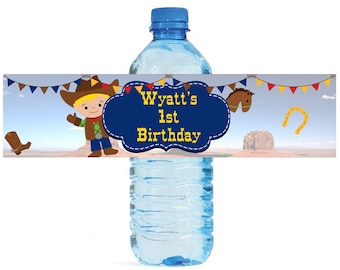 Cowboy Theme Kids Birthday Water Bottle Labels Great for all sorts of parties and get togethers easy to use self stick labels