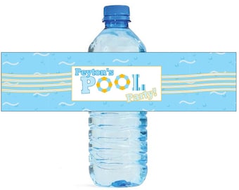 Pool party Theme Water Bottle Labels Great for all sorts of parties and get togethers, birthdays, graduation  easy to use self stick labels