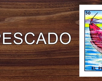 El Pescado Mexican Loteria Mexican Lottery Bingo Image on Hand Stained Rustic Wood Sign Great Gift