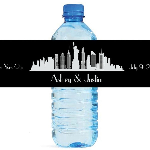 New York City Destination Wedding Water Bottle Labels Great for Engagement Bridal Shower Party Birthday anniversaries