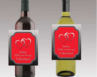 Will you be my Valentine Beer or Wine Bottle Labels Valentine Day Customizeable