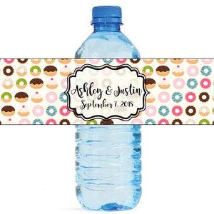 Donut Pattern Wedding Water Bottle Labels Great for Engagement Bridal Shower Birthday Party event Family Reunion
