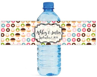 Donut Pattern Wedding Water Bottle Labels Great for Engagement Bridal Shower Birthday Party event Family Reunion