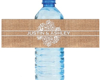 Burlap and Lace Wedding Water Bottle Labels Great for Engagement Bridal Shower Party