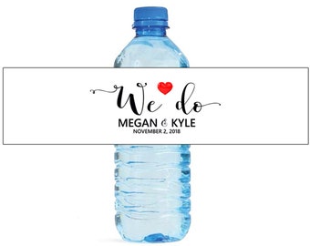 We Do Heart label on White background Wedding Water Bottle Labels Great for Engagement Bridal Shower Anniversary Party self stick