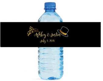 Top Hats and Tiaras Custom Water Bottle Labels Great for Weddings, Anniversay Birthdays, get togethers Engagement Bridal Shower Party