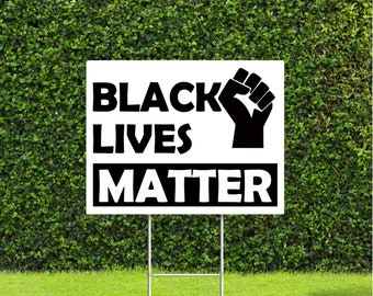 DesignThatSign Black Lives Matter with Fist 18"x24" Yard Sign, Metal H Stake is Included