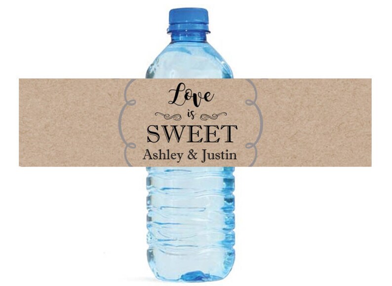 Love is Sweet on Kraft paper water bottle labels Wedding Bridal shower Water Bottle Labels Great for Engagement Party image 1