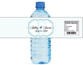 Light Blue Swiss Monogram Wedding Water Bottle Labels Great for Engagement Bridal Shower Party easy to apply and use