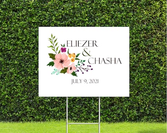 Flower with White background Themed  18"x22" Yard Sign, Great for wedding, Birthday, Baby Bridal Shower, Metal Stake is Included