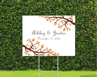 Autumn Trees Themed  18"x22" Yard Sign, Great for wedding, Birthday, Baby Bridal Shower, Metal Stake is Included