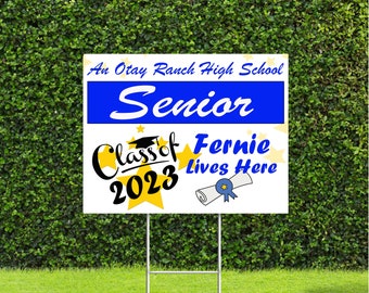 Custom Senior Class of 2023 Lives Here Yard Sign with Stake, 18"x22" High School College Color Options Available