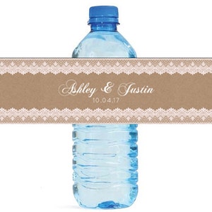 Kraft et dentelle étiquettes bouteille d'eau de mariage grande pour les mariages, douche de mariée de fiançailles, fête d'anniversaire, et tous les autres événements spéciaux