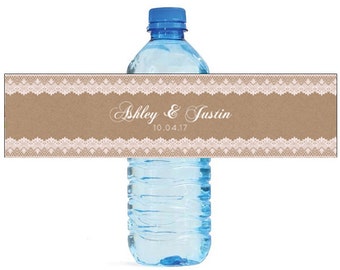 Kraft and Lace Wedding Water Bottle Labels Great for Weddings, Engagement Bridal Shower, Birthday Party, and all other special events