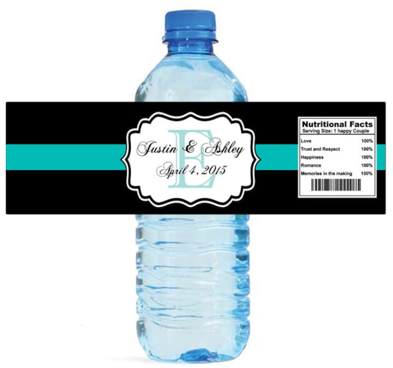 Etiqueta para botella de agua personalizada en Negro on azul - Etsy España