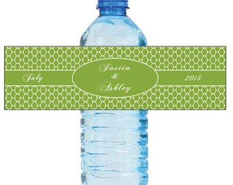 Green Bubbles Water Bottle Labels Great for Engagement Bridal Shower Wedding Party