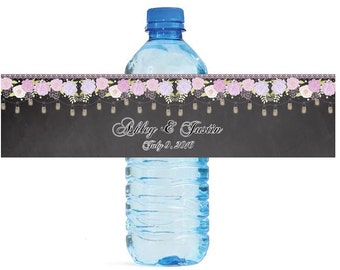 Chalkboard Flowers & Hanging Mason Jars Wedding Anniversary Water Bottle Labels Customizeable Self Stick labels