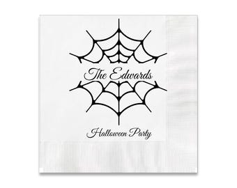 Spiderweb Halloween Party 3 ply Premium Custom Cocktail Napkins Measure 5"x5" Customize Names & Date or any other message