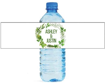 Herb Garden Wreath White Background Wedding Water Bottle Labels Great for Engagement Bridal Shower Birthday Party Sweet 16
