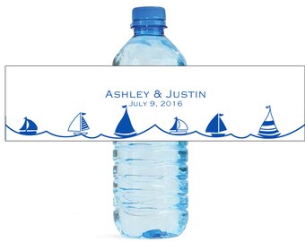 Blue Sail away sailboat nautical theme Wedding Water Bottle Labels Great for Engagement, Bridal Shower birthday, party, get togethers