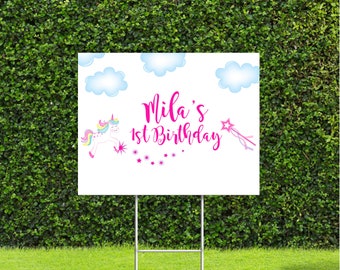Unicorn Themed 18"x24" Yard Sign Great for Birthday, Drive by Birthdays, or Any Other Event, Metal H Stake Included