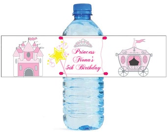 Princess Birthday Water Bottle Labels Great for Parties, and other children events easy to apply and use fairytale