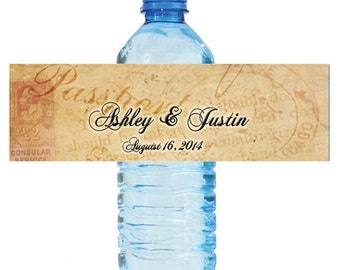 Travel Theme Wedding Water Bottle Labels Great for Engagement Bridal Shower Party