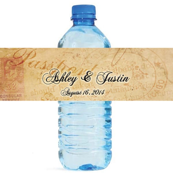 Travel Theme Wedding Water Bottle Labels Great for Engagement Bridal Shower Party