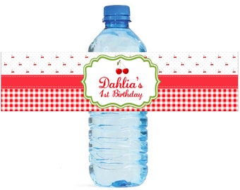 Cherry Label great for Birthday Wedding Engagement party, Water Bottle Labels Cherry pattern Sweet 16, picnic, family gathering reunion