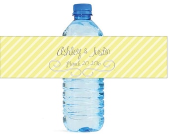 Modern Yellow and Grey Wedding Water Bottle Labels Great for Engagement Bridal Shower Party easy to use self stick label