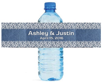 Denim and Lace Wedding Anniversary Sweet 16 Water Bottle Labels Great for Engagement Bridal Shower Party