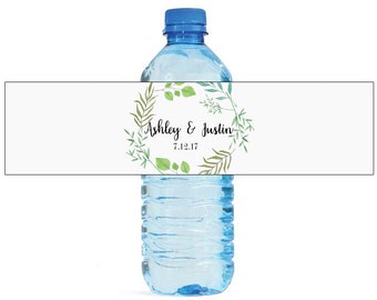 Summer leaves white background Wedding Water Bottle Labels Great for Engagement Bridal Shower Party easy to use, self stick labels