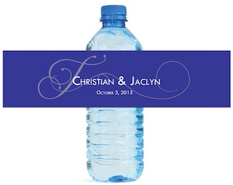 Navy Blue Monogram Elegant Wedding Anniversary Engagment Party Water Bottle Labels Customizeable self stick labels