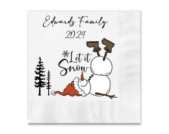 Let it snow Christmas themed 3 ply Premium Customizable Cocktail Napkins Measure 5"x5" Customize Names & Date or any other message