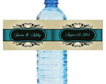 100 Retro Damask Wedding Water Bottle Labels Great for Engagement Bridal Shower Party 7"x2"
