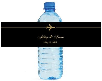 Jet Set Travel Theme World Traveller First Class Wedding Water Bottle Labels Great for Engagement Bridal Shower Party Easy to use self stick